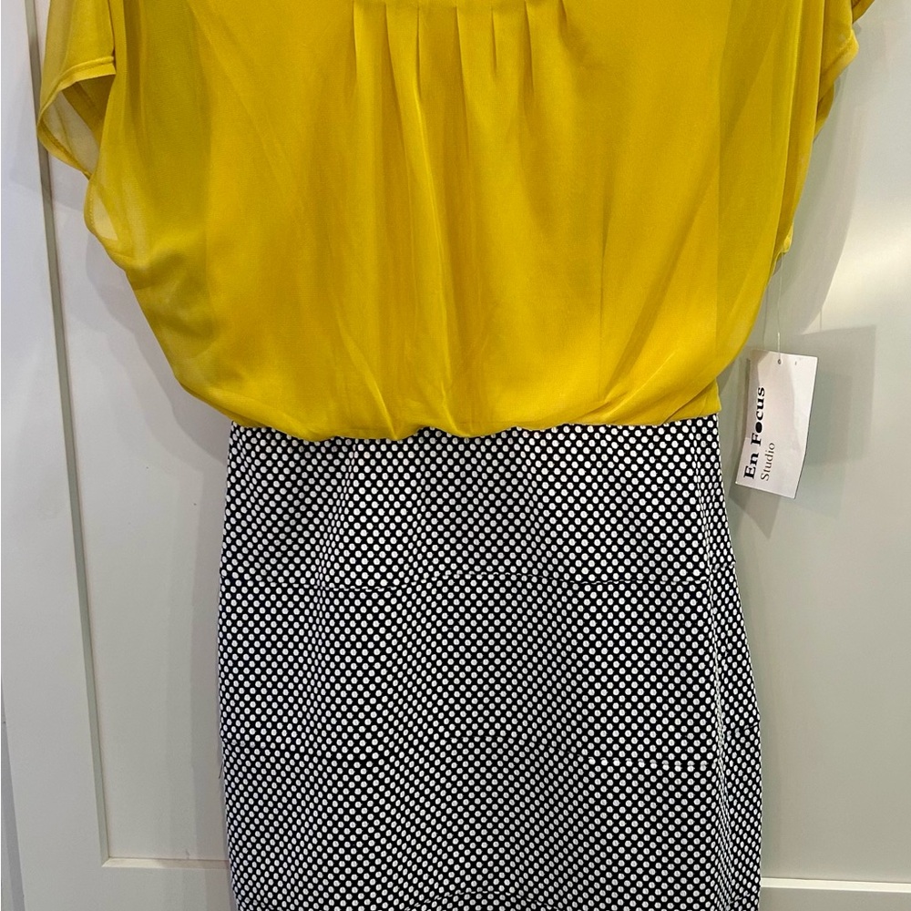 Enfocus Studio Yellow TopBlack and White pencil dress work party date preppy